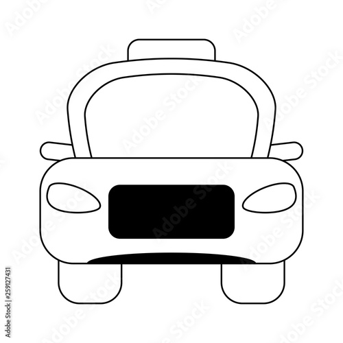 Taxi cab frontview vehicle in black and white