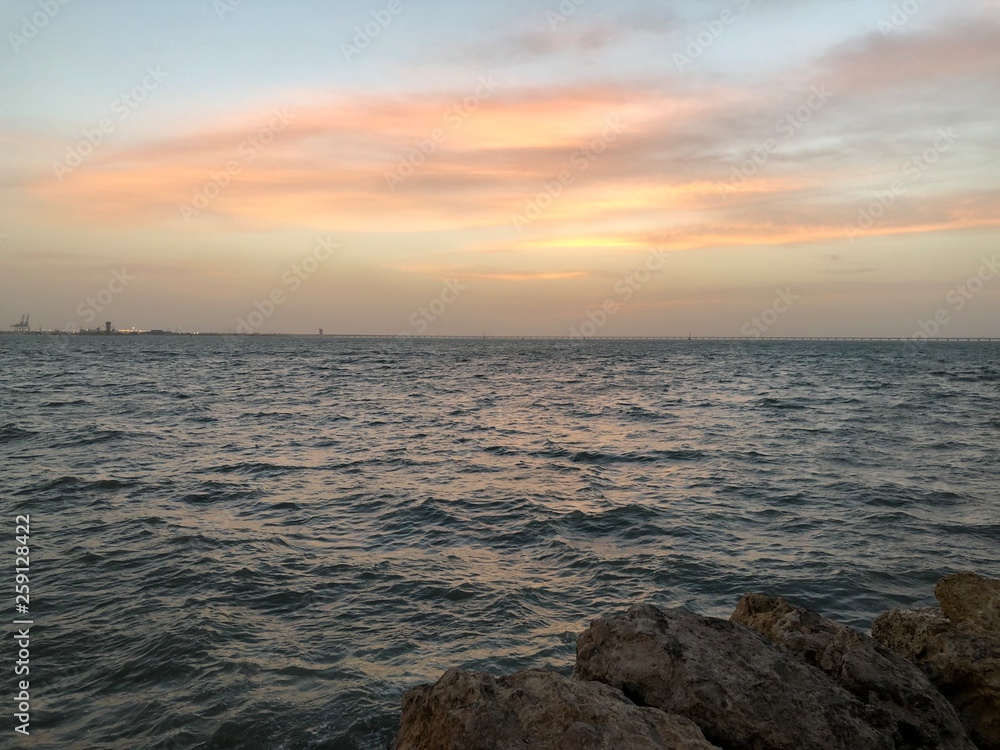 The sky of Kuwait on the sea at sunset. Photographed in : 1/4/2019 The sky of Kuwait on the sea at sunset. Photographed in : 1/4/2019
