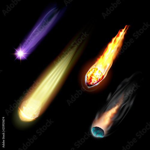 Meteorite icons set. Realistic set of meteorite vector icons for web design isolated on white background