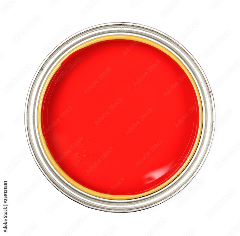 Open paint can isolated on white background, top view Open paint can isolated on white background, top view