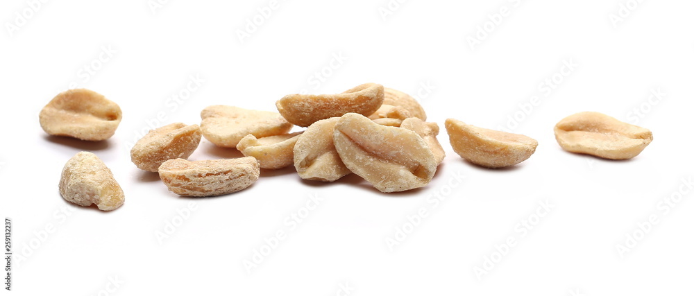 Salted and marinated peanuts, pile isolated on white Salted and marinated peanuts, pile isolated on white