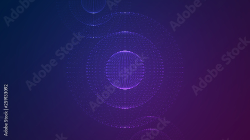 Sphere particles with glowing lights dots. Abstract spheres inside each other. Futuristic style. Vector technology background.