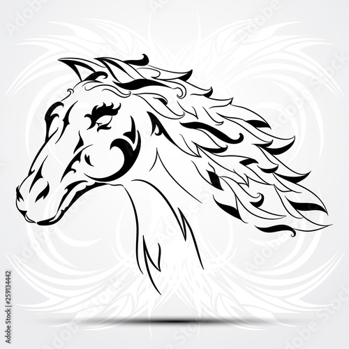 Vector image of an horse on white background. Tribal tattoo.