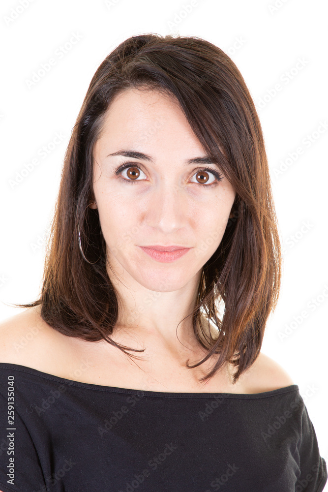 Studio portrait of pretty serious businesswoman Studio portrait of pretty serious businesswoman
