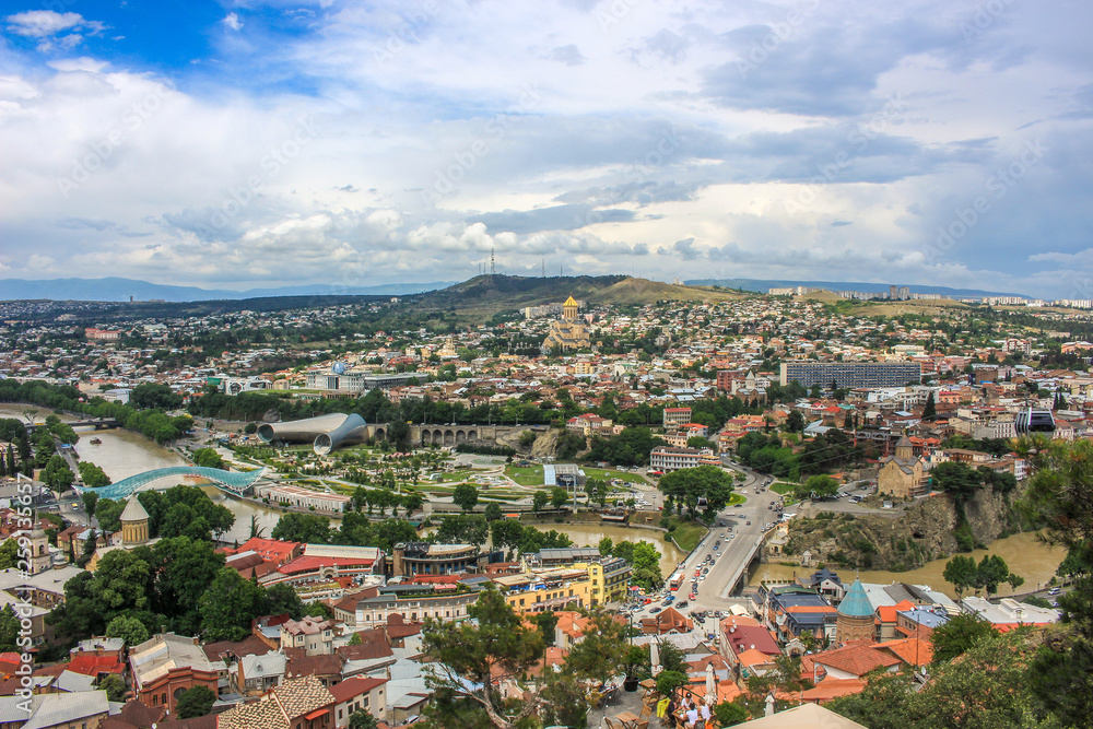 Walking in Tbilisi. Top view of the capital of Georgia