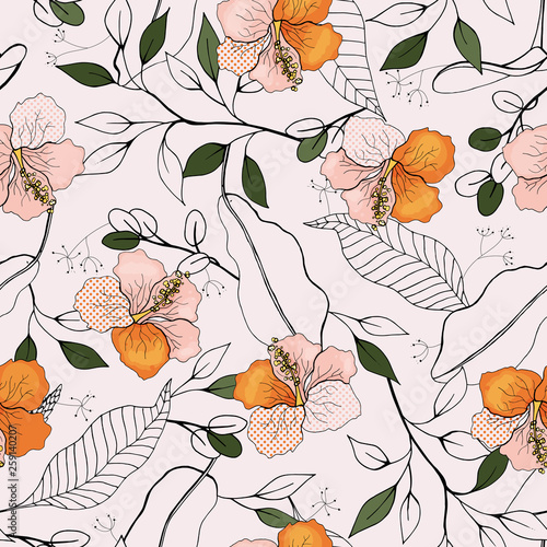Set of seamless floral ornament in vector. Flower pattern hand drawn style © Yuliia