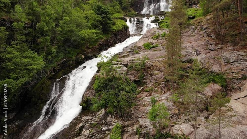 Aerial view. Svandalsfossen in Norway, waterfall in norwegian mountains. National tourist Ryfylke route photo