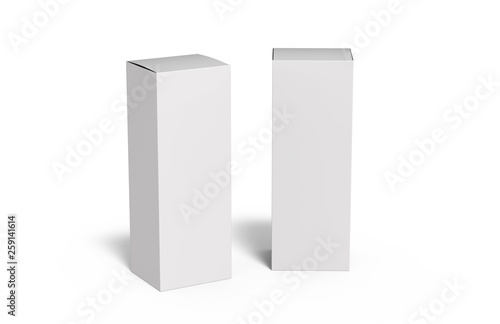Blank White Vertical Packaging Box For Perfume, Tea, Medicine, Tooth Paste, Food And Cosmetic Products, Mock Up Template On Isolated White Background, 3D Illustration © devrawat21
