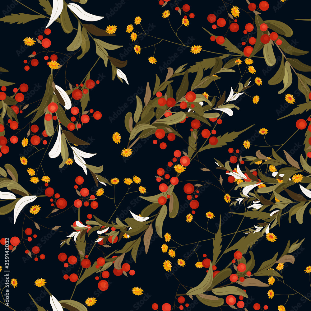 Blooming realistic isolated flowers. Hand drawn vector illustration. Trendy seamless floral pattern. Vintage background. Blooming realistic isolated flowers. Hand drawn vector illustration. Trendy seamless floral pattern. Vintage background.