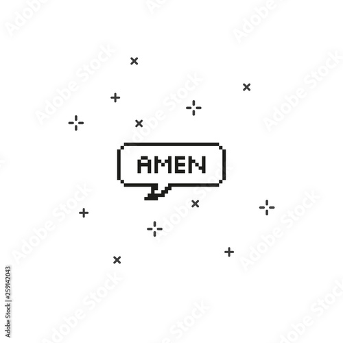 Amen in speech bubble 8 bit pixel art.