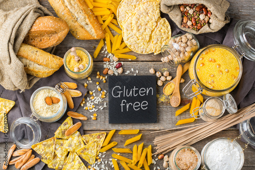 Photos Gluten free food and flour, almond, corn, rice, chickpea