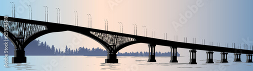 long modern black bridge and grey forest