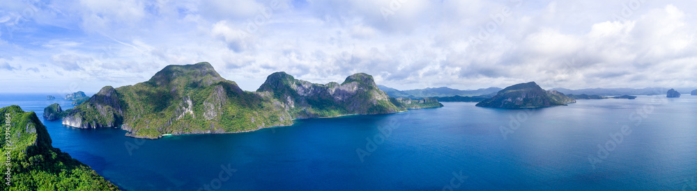 Aerial Drone Panorama Picture of Limestone Islands in El Nido, Palwan, Philippines