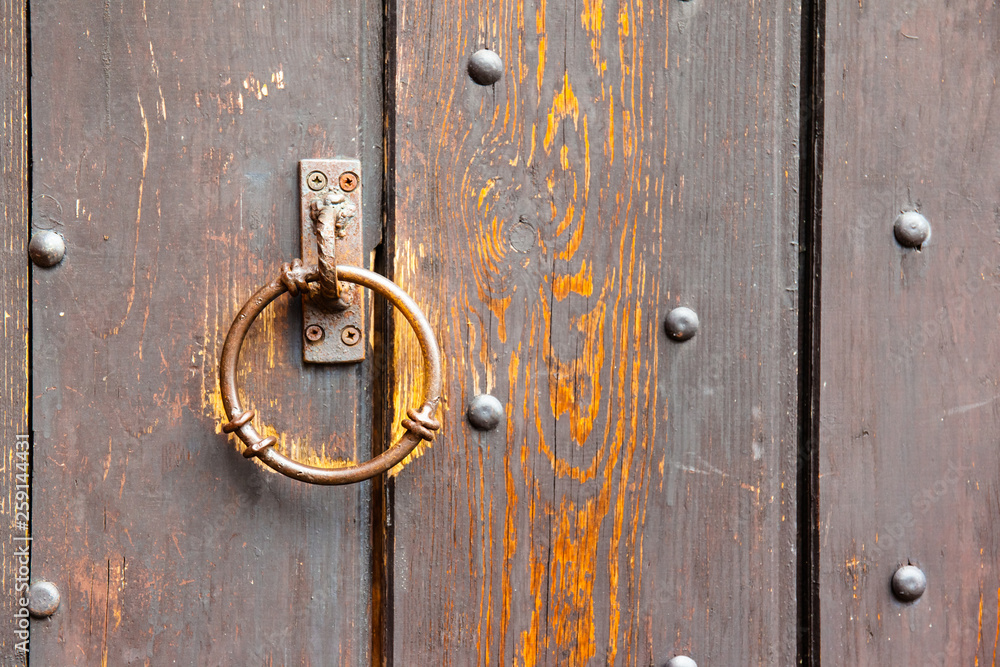 Fototapeta premium wooden surface with old door knocker