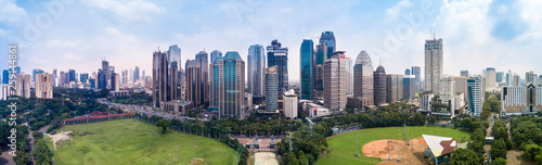 Panorama Drone Shot of the Sudirman Central Business District in Jakarta, Indonesia