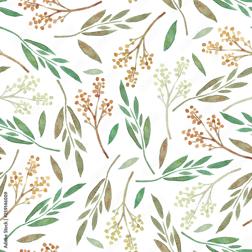 Seamless pattern with watercolor leaves and branches Seamless pattern with watercolor leaves and branches