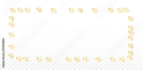 Luxury Vector Gold Percentage Sign Confetti on Transparent. Percent Sale Background. Business, Economics Print. Discount Illustration. Promotion Poster. Black Friday Banner. Special offer Template.