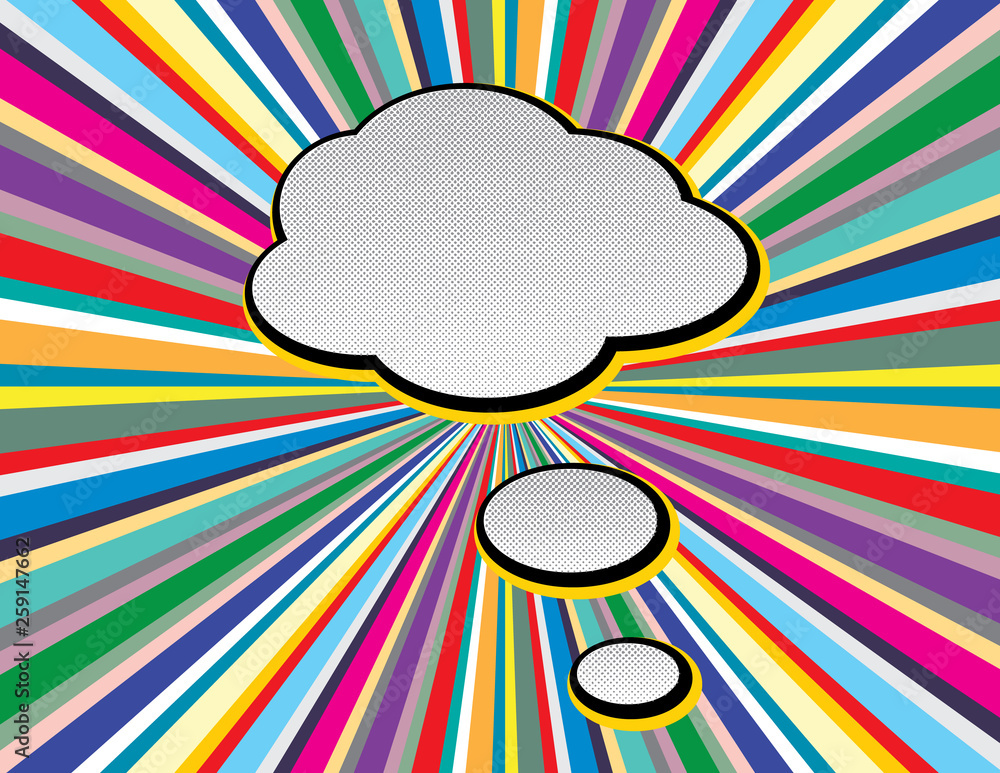 Comic text speech bubble Pop Art Style on tv style rays background ...