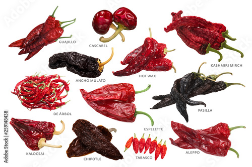 Fotografija Different dried peppers, paths
