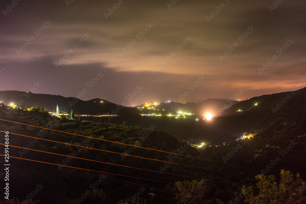 Small village in the mountain on the island of Crete at night