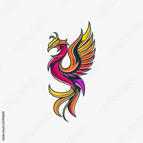 Phoenix Line Illustration Vector Design Template