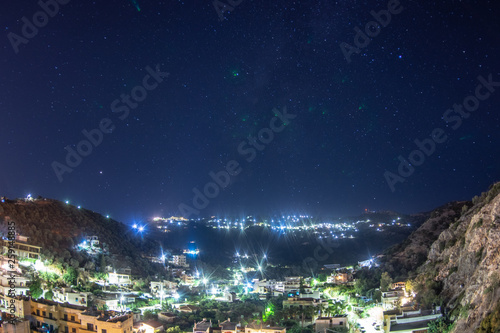 Small village in the mountain on the island of Crete at night