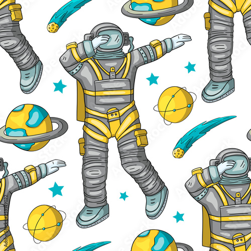 Astronaut vector seamless pattern.