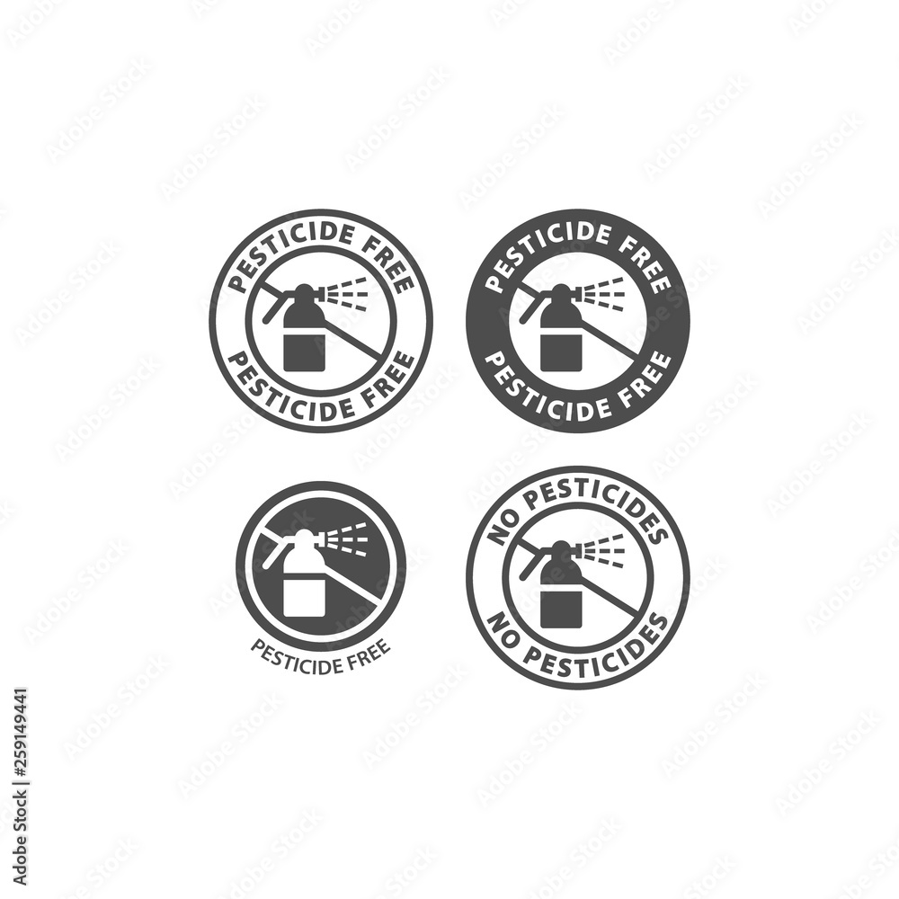 Pesticide free and no pesticides ingredient circle label icon set. Pesticide free vector badge sticker set for packaging.