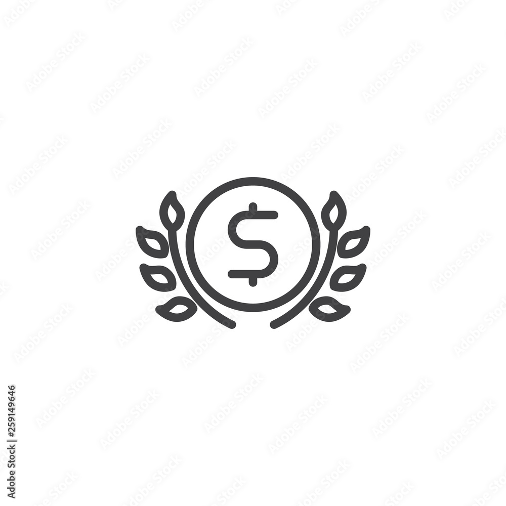 Laurel Bank Emblem line icon. linear style sign for mobile concept and web design. Certified dollar bank outline vector icon. Symbol, logo illustration. Pixel perfect vector graphics