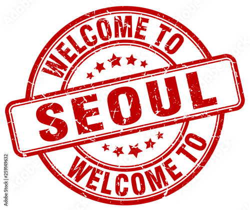 welcome to Seoul red round vintage stamp