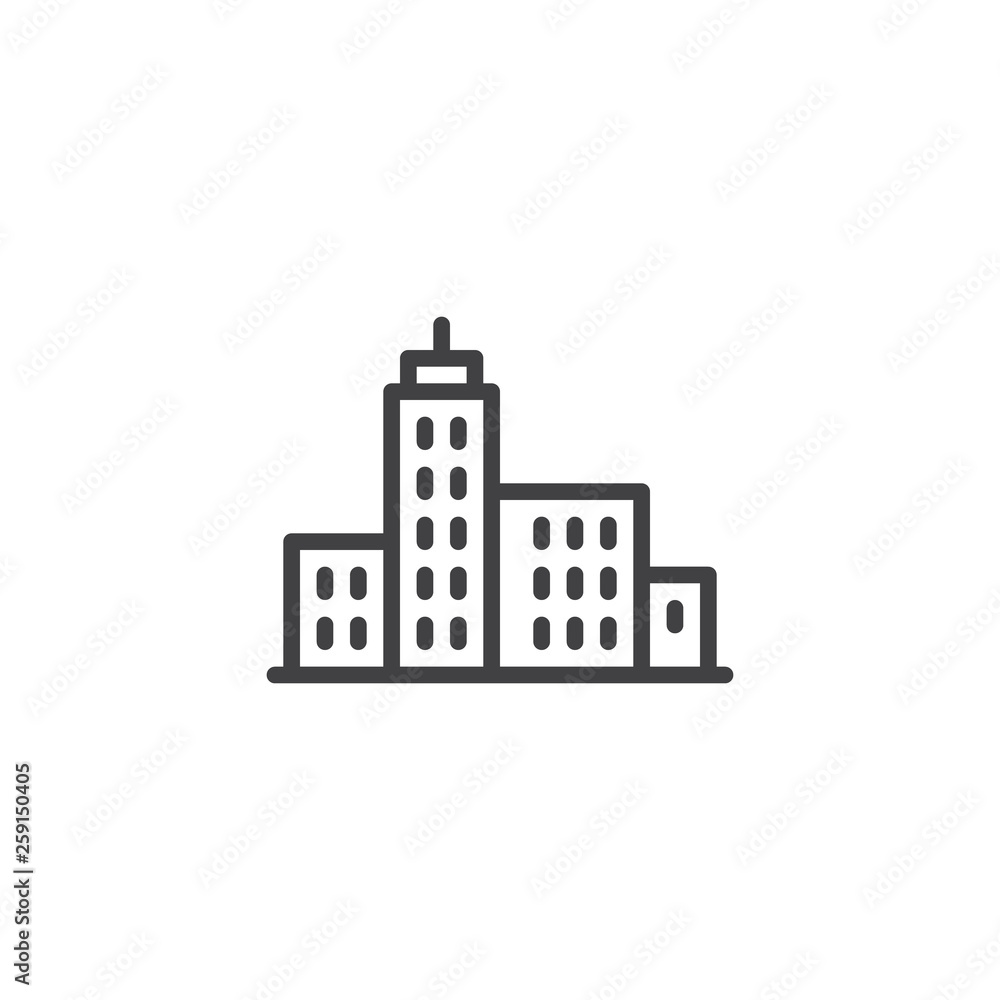 City landscape line icon. Downtown, buildings linear style sign for mobile concept and web design. City street office building outline vector icon. Symbol, logo illustration. Pixel perfect vector 