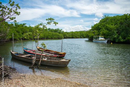 Ilha de Itamaraca  Brazil - Circa January 2019  Small boats in a river on Itamaraca Island