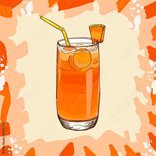 Melon Fresh Juice tropical summer drink recipe. Menu element for cafe or restaurant with energetic fresh drink. Fresh juice for healthy life.