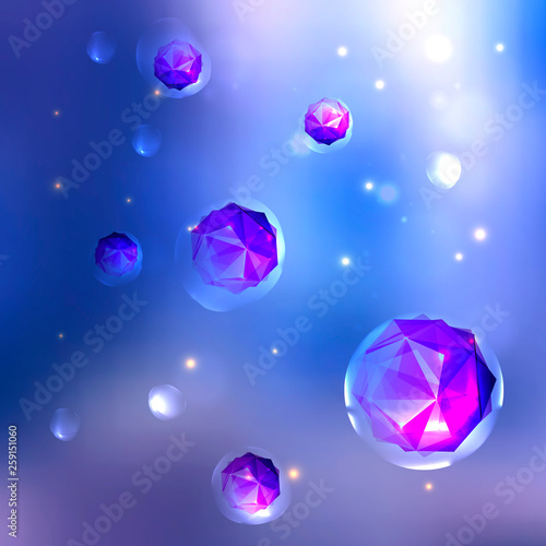 Abstract background, crystals in bubbles.