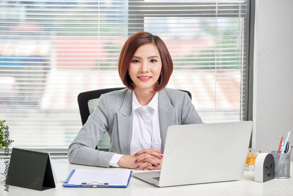 Business Woman using her Laptop Computer at office. Business People Business Woman using her Laptop Computer at office. Business People