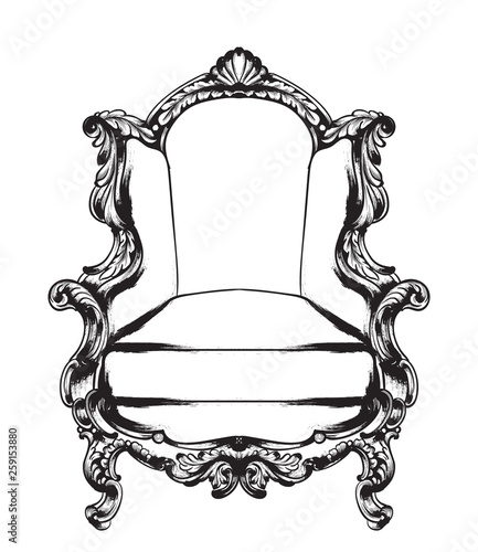 Baroque armchair Vector. Royal style decotations. Victorian ornaments engrave...