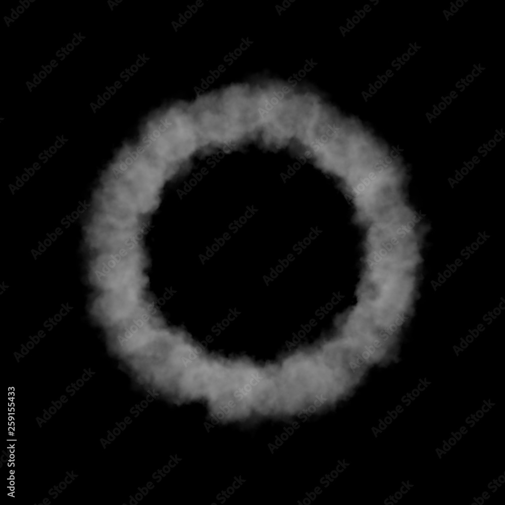 Ring of smoke. Isolated on black background. 3D rendering.