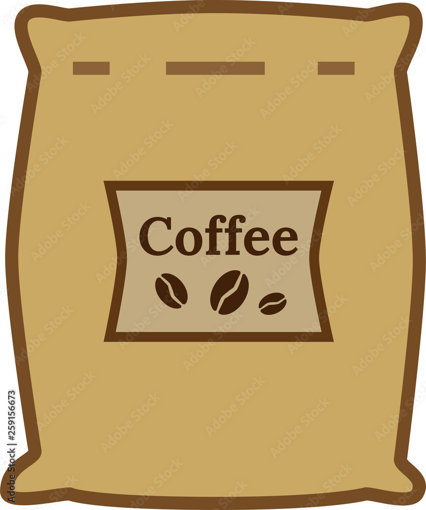 Colored big bag of coffee with a label Colored big bag of coffee with a label