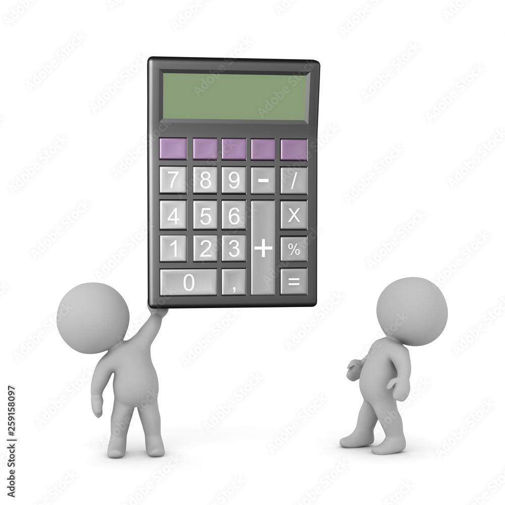 3D Character Holding Up a Desk Calculator 3D Character Holding Up a Desk Calculator