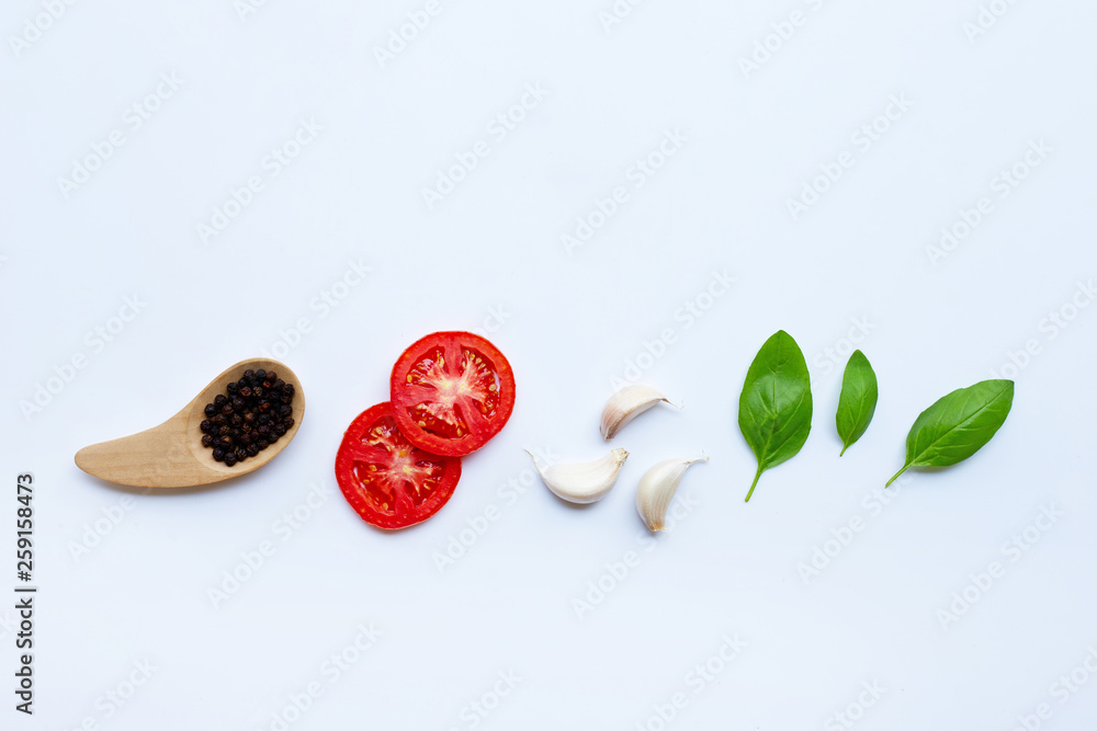 Various fresh vegetables and herbs on white background. Healthy eating concept Various fresh vegetables and herbs on white background. Healthy eating concept