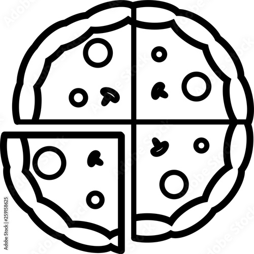 The whole pizza icon is sliced into 4 pieces with mushrooms, tomatoes and cheese