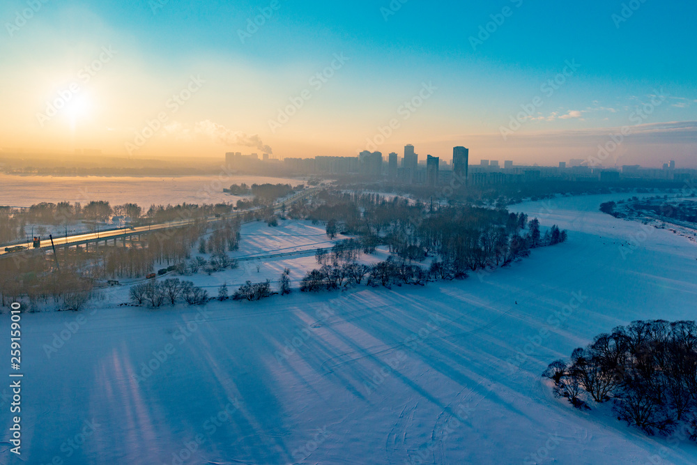 New residential areas of Moscow with multi-ethane houses in winter