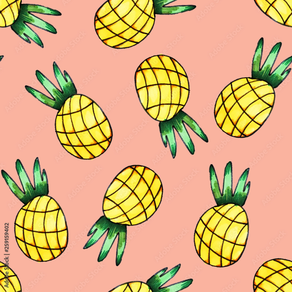 Fruits seamless pattern. Juicy summer fruits. Pineapple pattern. Print for fabric and other surfaces. Fruits seamless pattern. Juicy summer fruits. Pineapple pattern. Print for fabric and other surfaces.