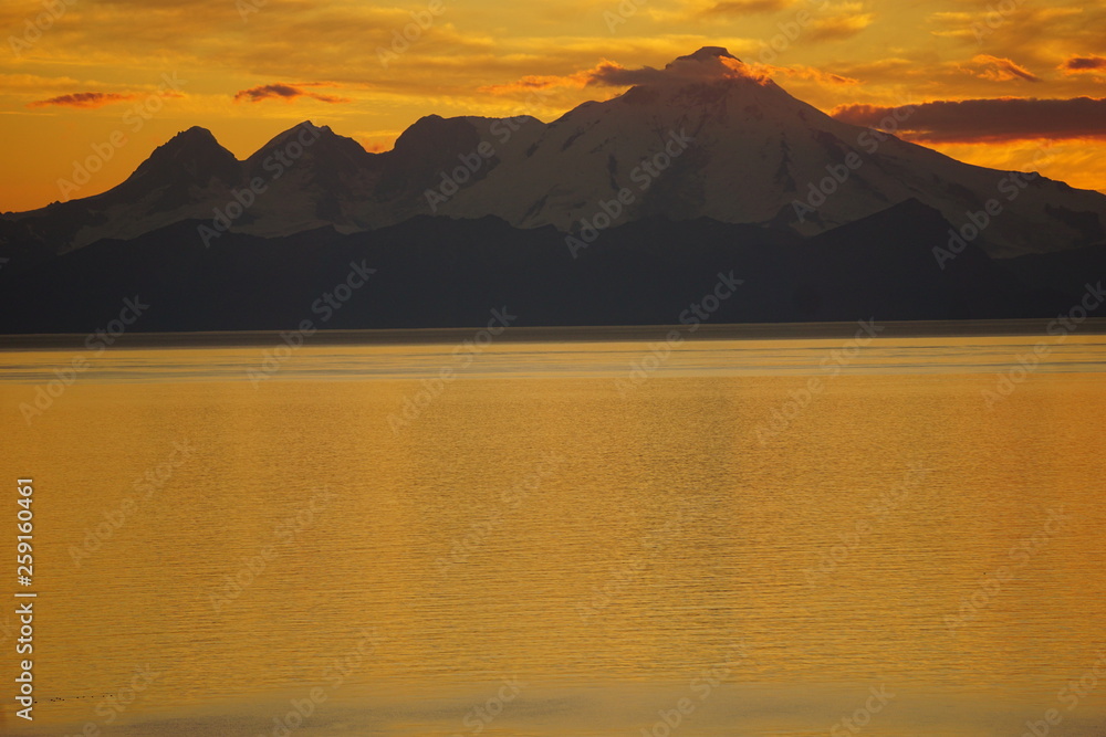 Colorful sunset over mountains in Alaska