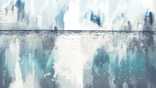 Canvas Print Digital painting of sea beach by brushed texture, illustration texture for backg