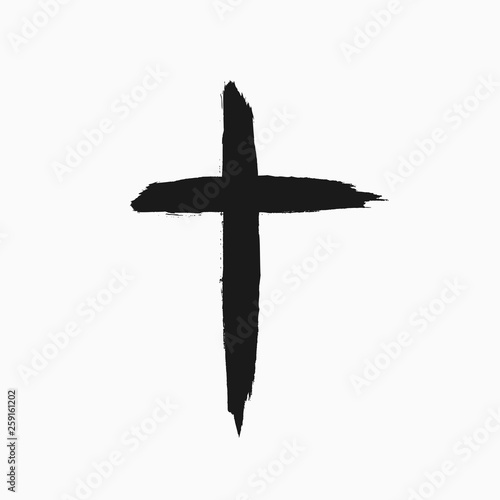 Christian cross drawn by hand with a rough brush. Grunge icon, symbol, logo. Sketch, watercolor, paint, graffiti.