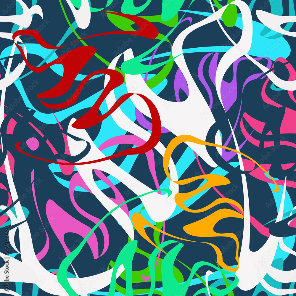 colored bright seamless pattern in graffiti style on a black background