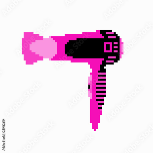 electric hair dryer in pink isolated pixel object qualitative illustration for your design