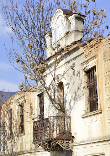 details of a ruins of an old abandoned building in village of ljubojno in macedonia photo