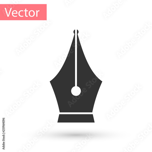 Grey Fountain pen nib icon isolated on white background. Pen tool sign. Vector Illustration